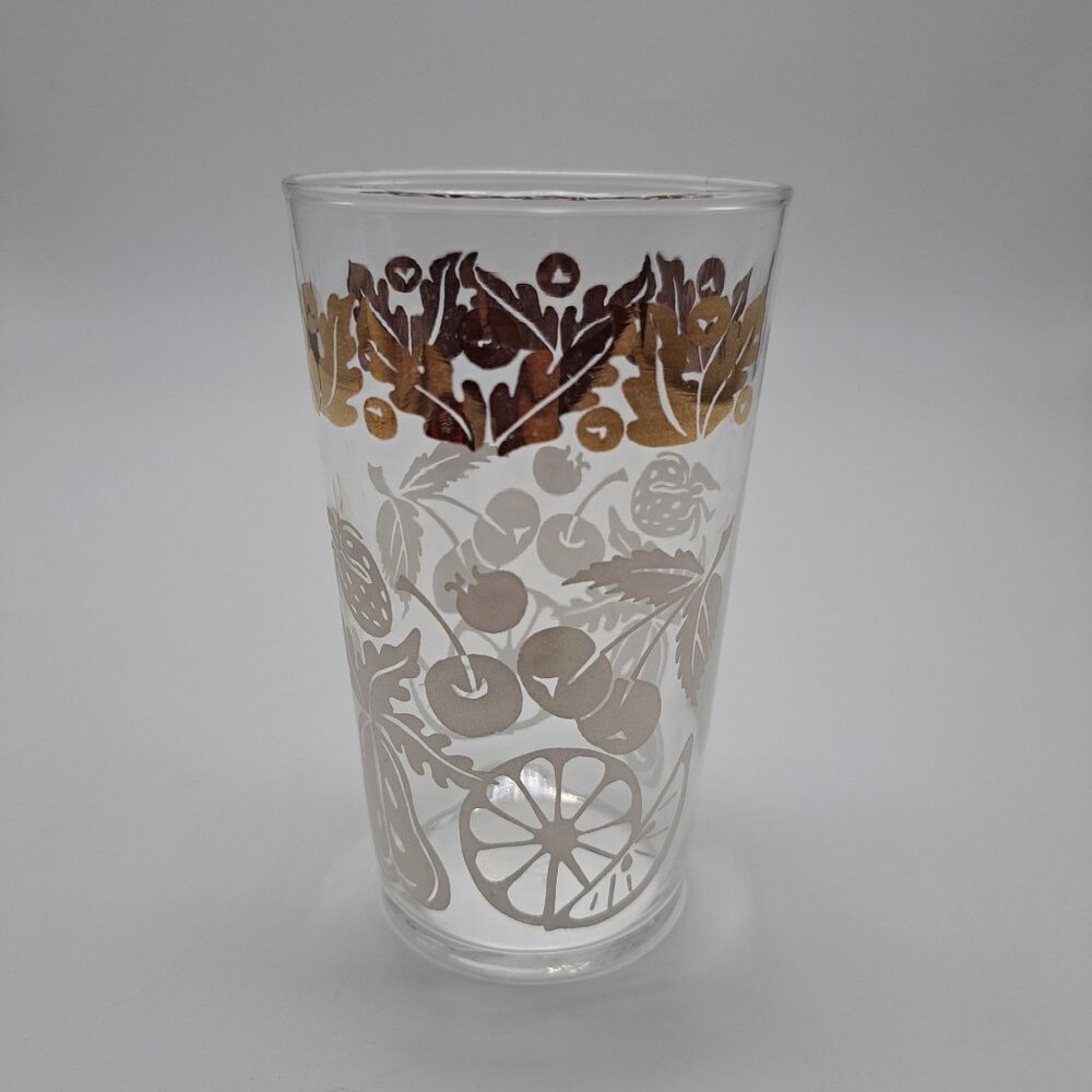 Federal Glass Fruit Gold Leaf Motif Glassware Barware